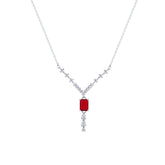Asfour Crystal V Chain Necklace With Ruby Emerald Zircon Stone In 925 Sterling Silver-ND0451-WR
